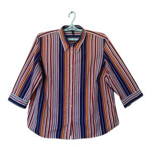 Lauren Ralph Lauren Women's Blouse 3 XL Multi Color Stripes Long Sleeve Cotton